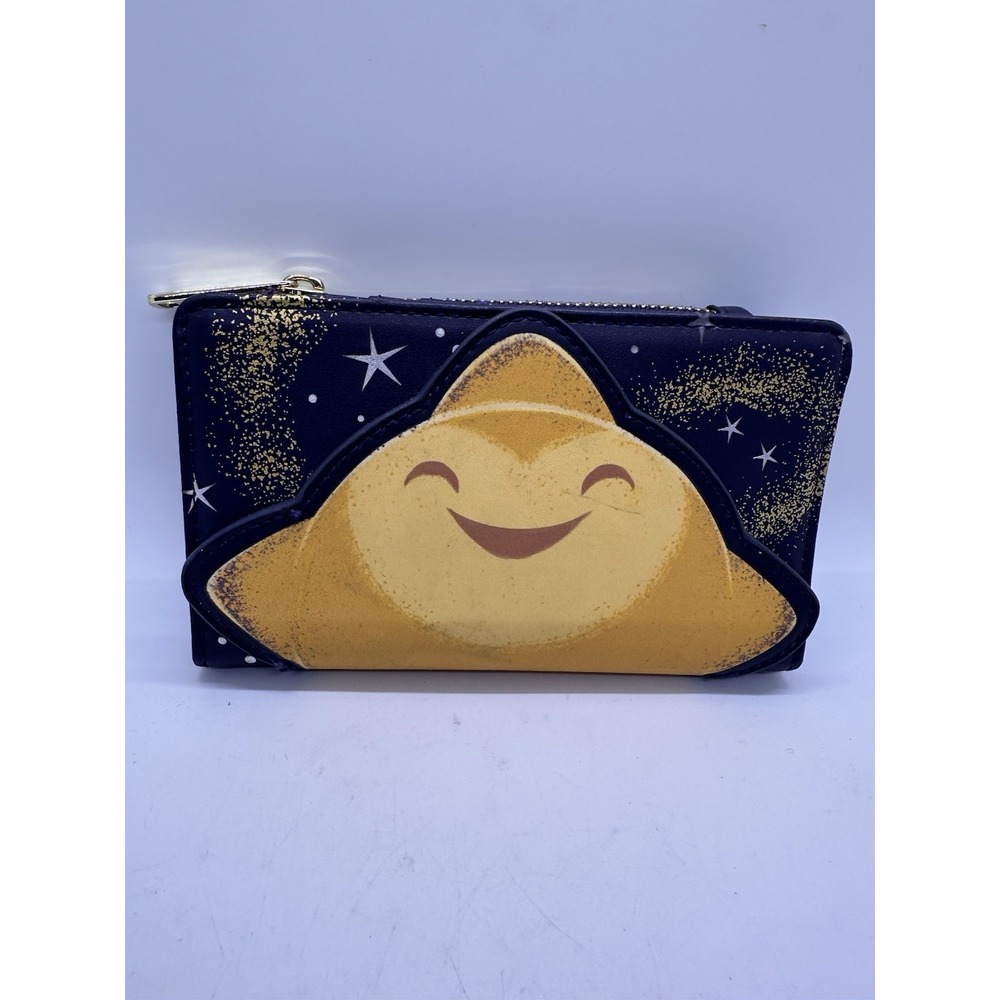 Disney Parks Loungefly Wish Star Wallet Navy‎ Gold Glitter Cosmo Embossed